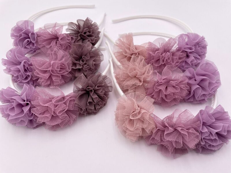 EXCLUSIVE BOW HEADBANDS WITH PURPLE POMPOMS
